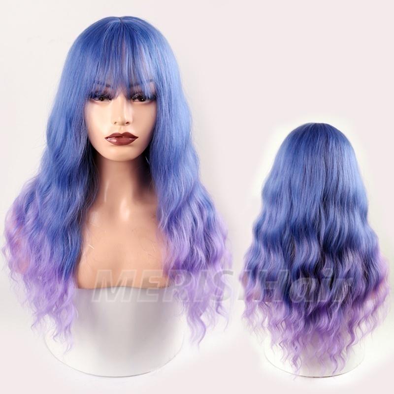 LISI HAIR Ladies Fashion Long Wavy Hair Wig with Bangs Black Brown Blonde Synthetic Fiber Wig with Bangs Party Daily Wear