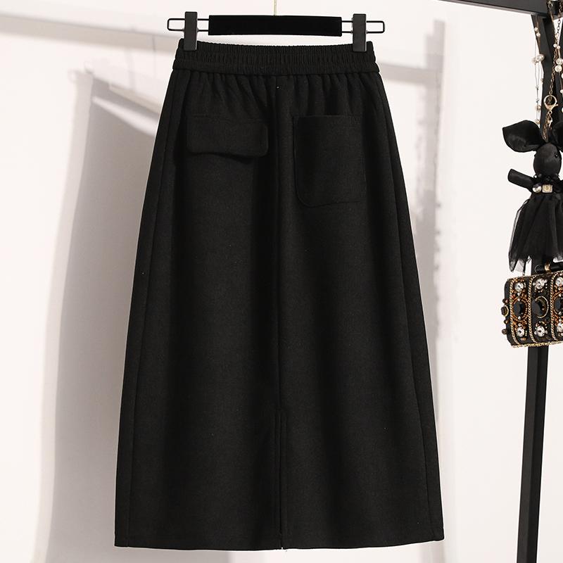 2024 Осень Зима Плюс Размер Длинные Женские Юбки Однотонные А-силуэта Большие Размеры Женские Элегантные Юбки С Высокой Талией И Разрезом