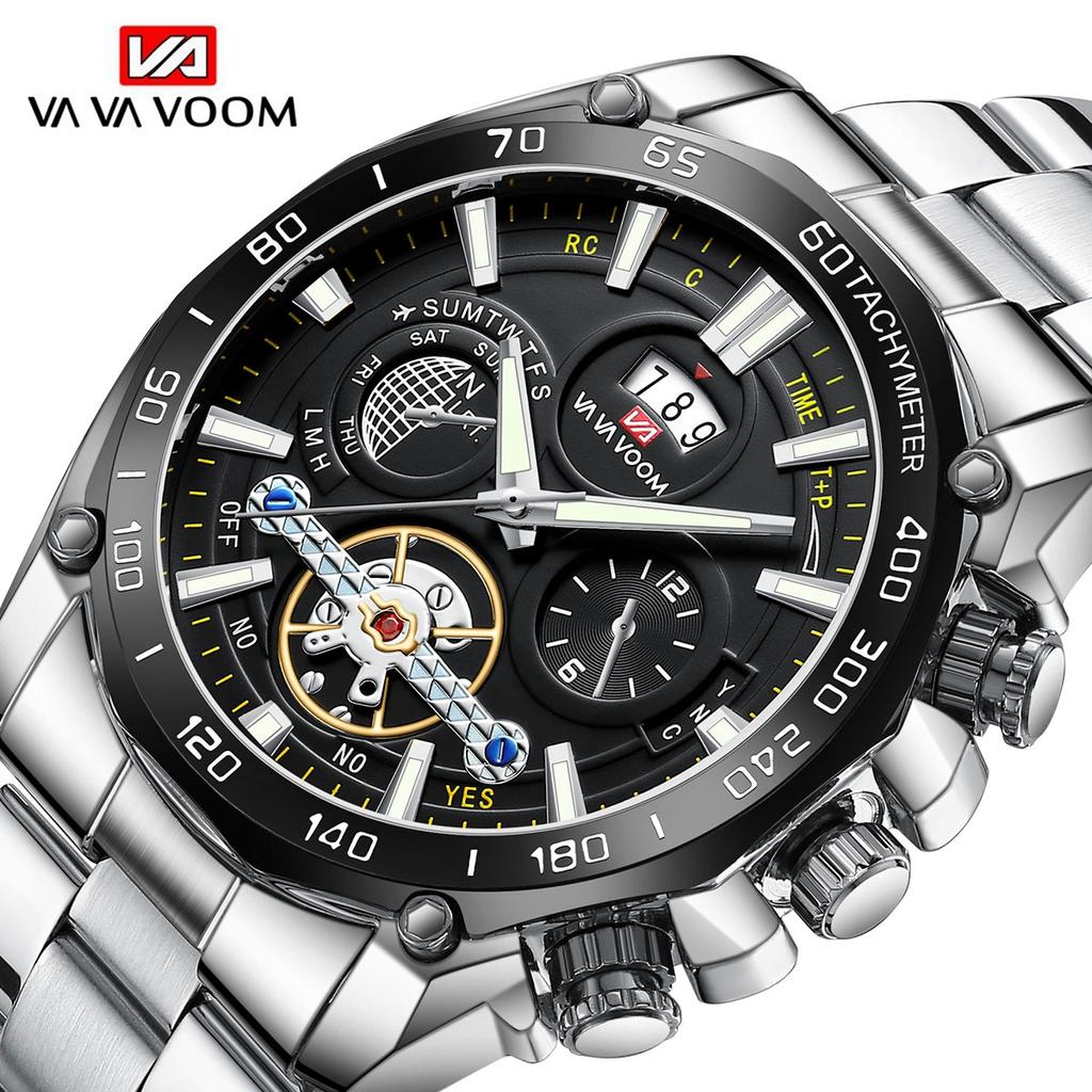 VA VA VOOM Brand Classic Mens Retro Watches Automatic Mechanical Watch Tourbillon Clock Genuine Leather Waterproof Military Wristwatch