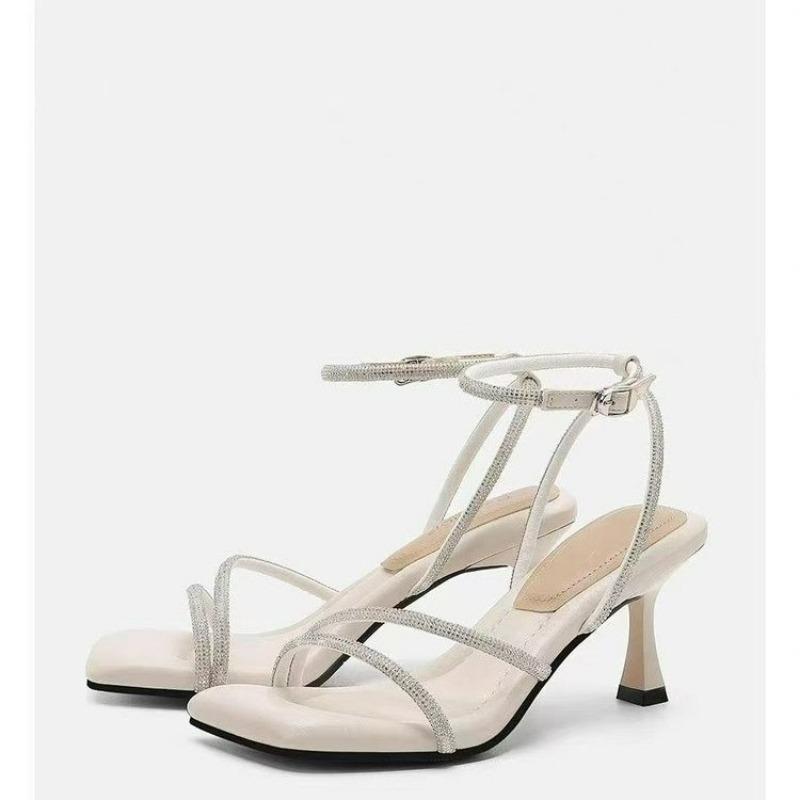 Мода 2025 Лето Женские Сандалии Новые Сандалии с Открытым Носком на Высоком Каблуке с Пряжкой Простые Элегантные Туфли-Лодочки на Каблуке-Шпильке