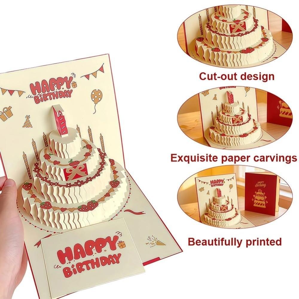 Four-Layer Cake Pop-Up Greeting Card Folding Invitation Card 3D Happy Birthday Card Kids Gift
