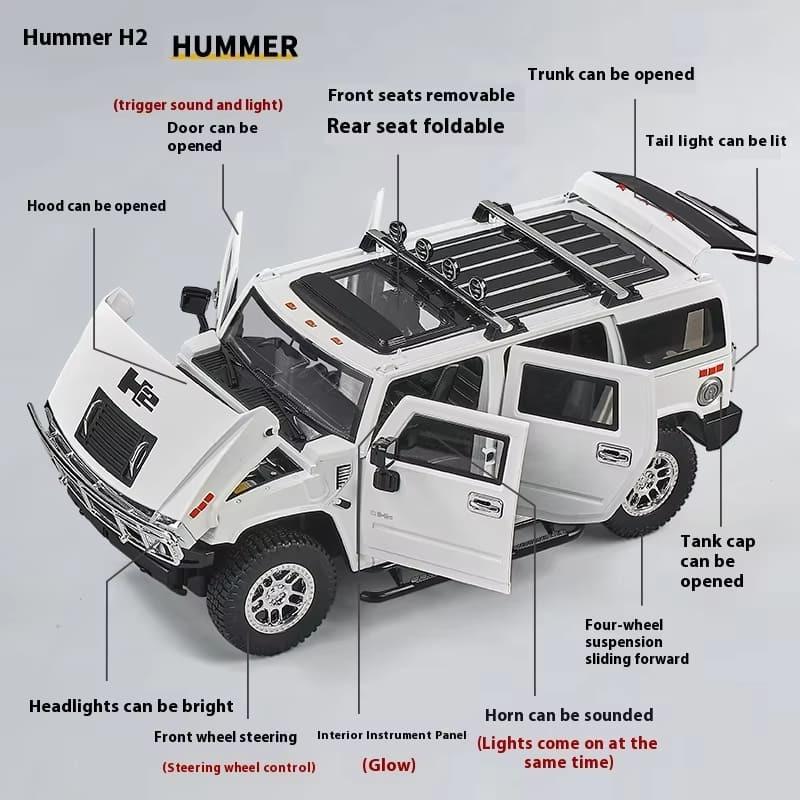 Моделирование 1:18 Hummer H2 Alloy Offroad Vehicle Литая металлическая модель для дома Украшения для дома Звук и свет Инерционный детский игрушечный автомобиль Подарок на день рождения мальчика