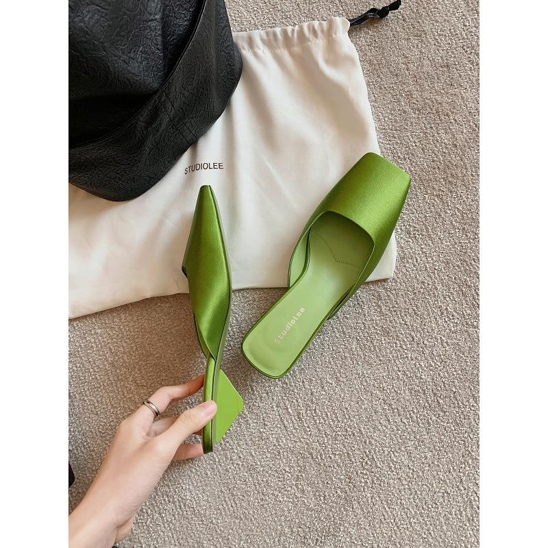 Овчина квадратный носок шелковый треугольный каблук сумка голова тапочки женские летние сандалии высококлассные туфли