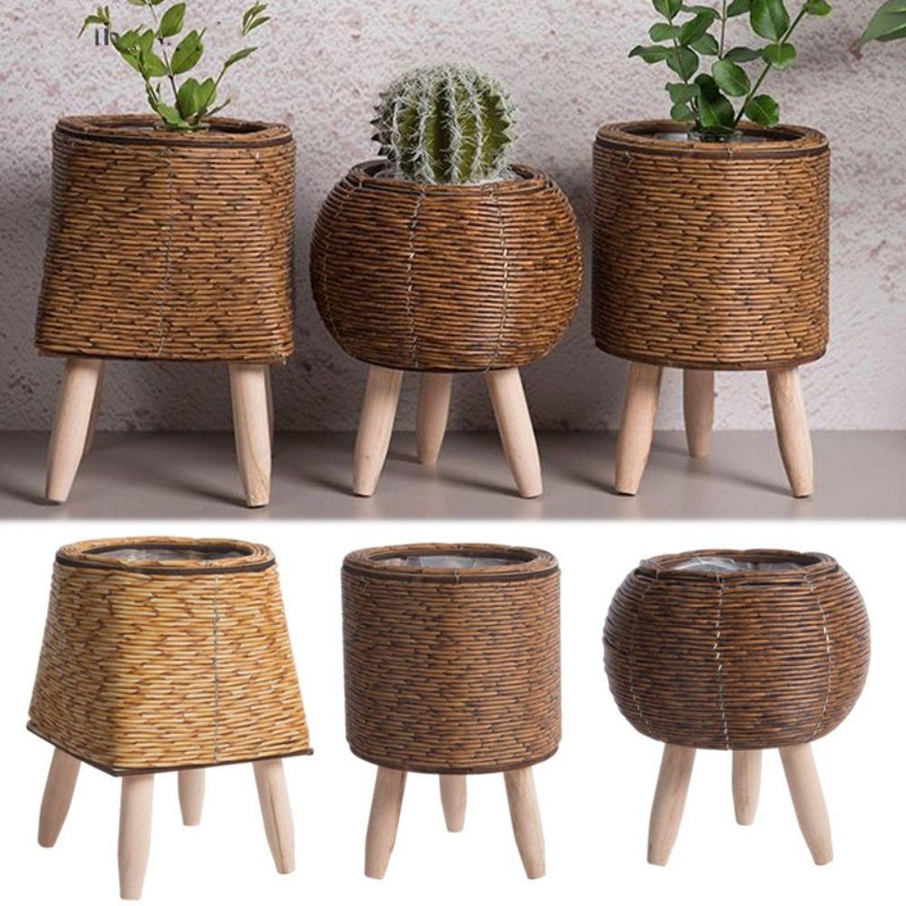Rattan Woven Flower Pot With Removable Legs Wove Plant Stand High Quality Flower Planters