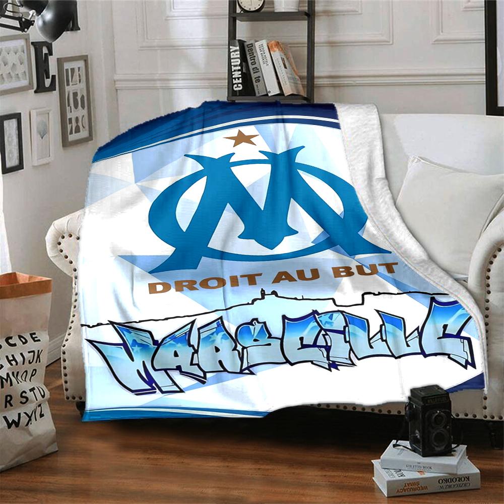 Olympique de Marseille Theme Printed Blanket - Perfect for Couch, Bed, Travel & Outdoor Use | Machine Washable, Cozy & Durable.