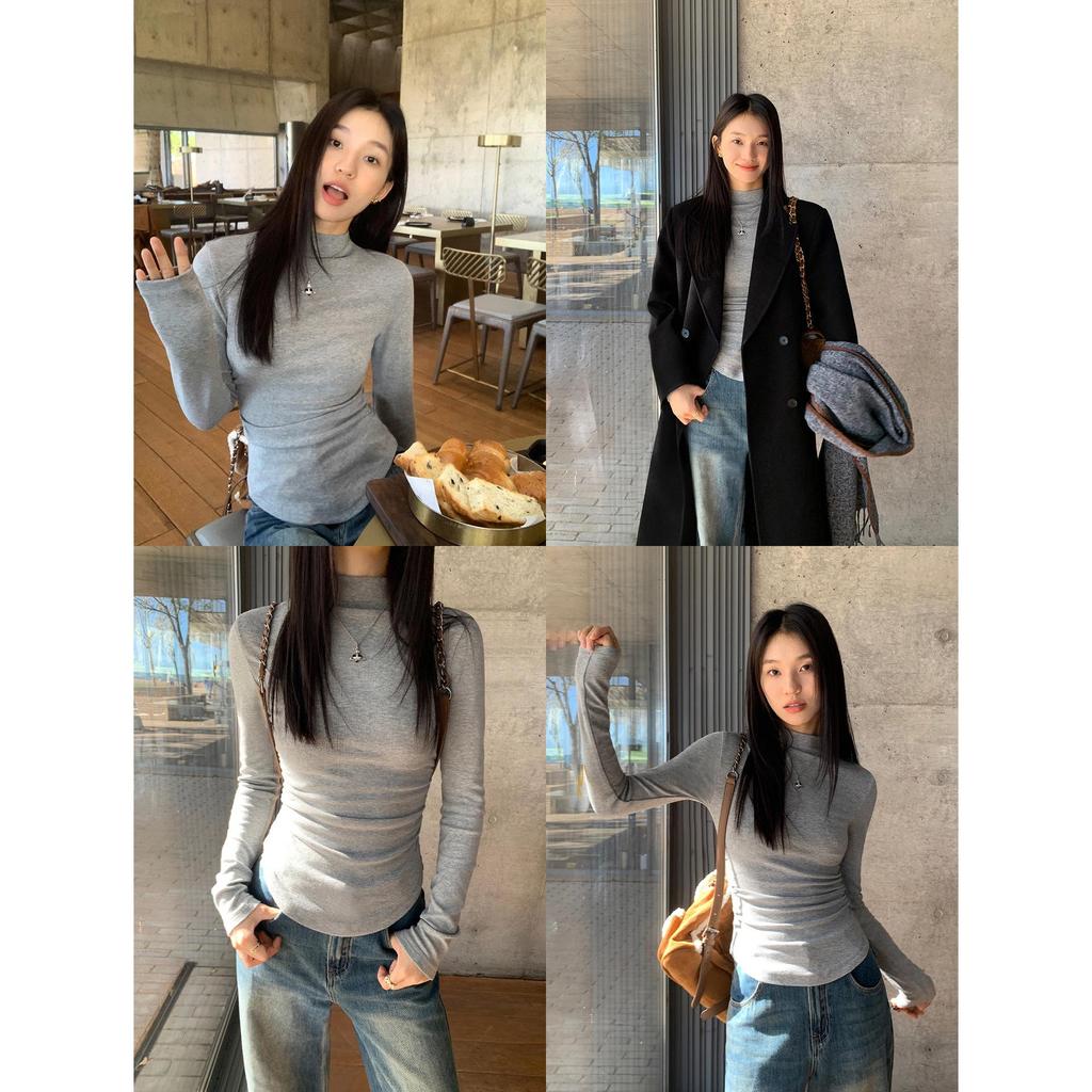 Женская облегающая бархатная плиссированная многослойная рубашка - воротник-стойка, длинный рукав, короткий стиль для осени/зимы