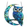 Owl Ornament Stained Glass Blue Green Sun Catcher Enchanting Birds Window Hanging Panel Kitchen Window Decor