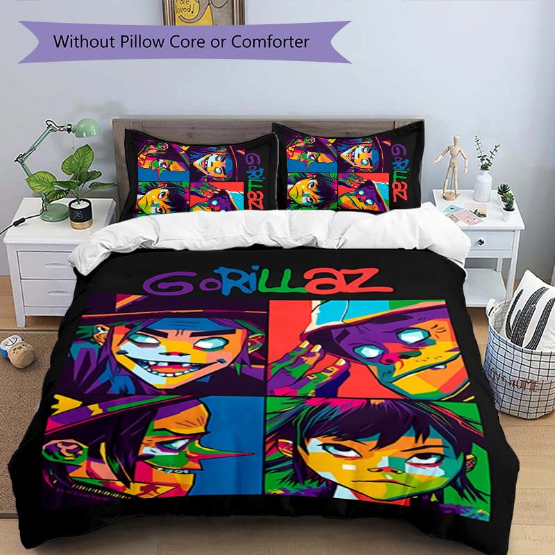 3pcs Gorillaz band pattern bedding set duvet cover set includes duvet cover &pillowcases, perfect all season bedroom decoration & gift