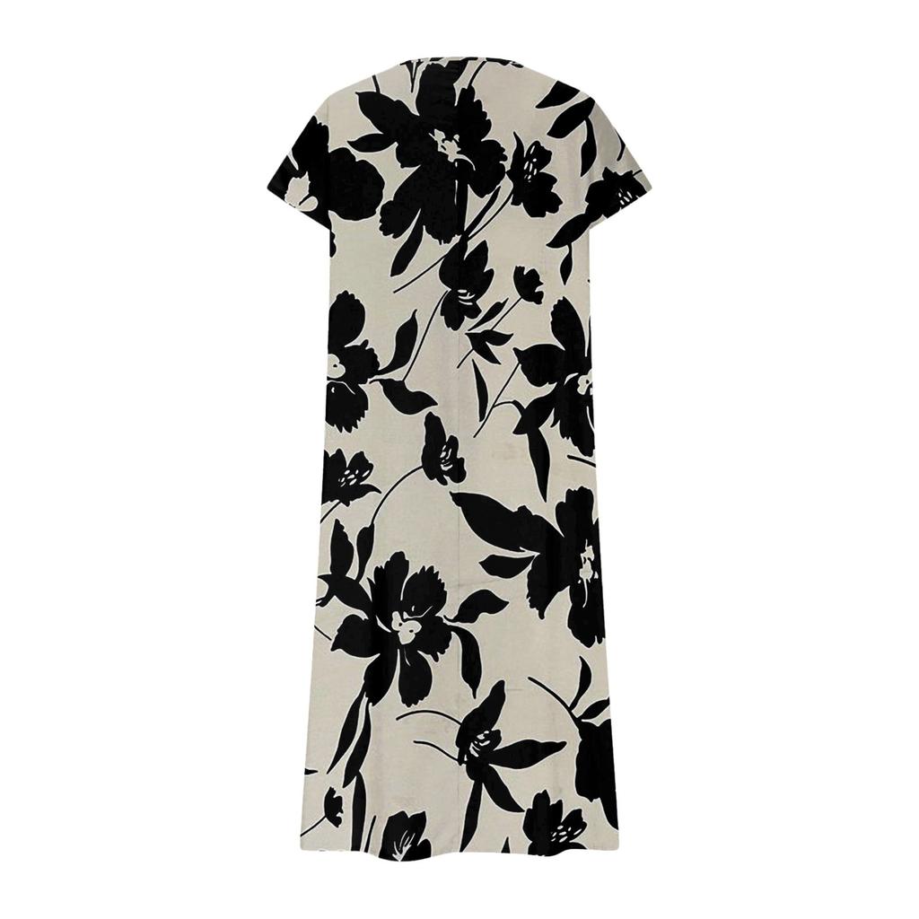 Летнее платье Женское длинное платье бохо для пляжа Элегантное платье макси V-образный вырез Короткий рукав Летнее платье-туника Легкое воздушное