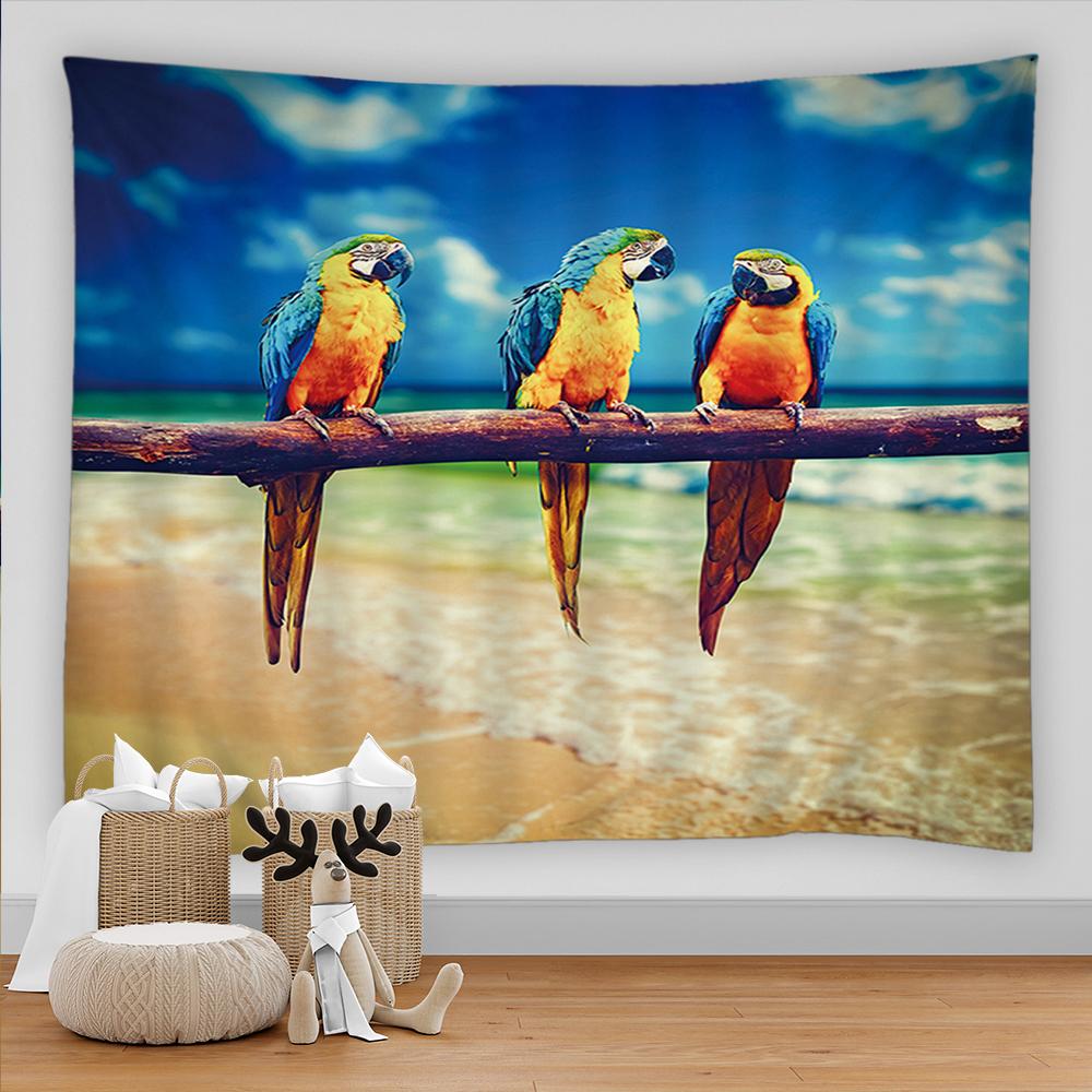 Гобелен с изображением попугая и птицы, настенное подвесное богемное пляжное одеяло в стиле хиппи, художественное психоделическое полиэстеровое полотно, настольный коврик, ковер для домашнего декора