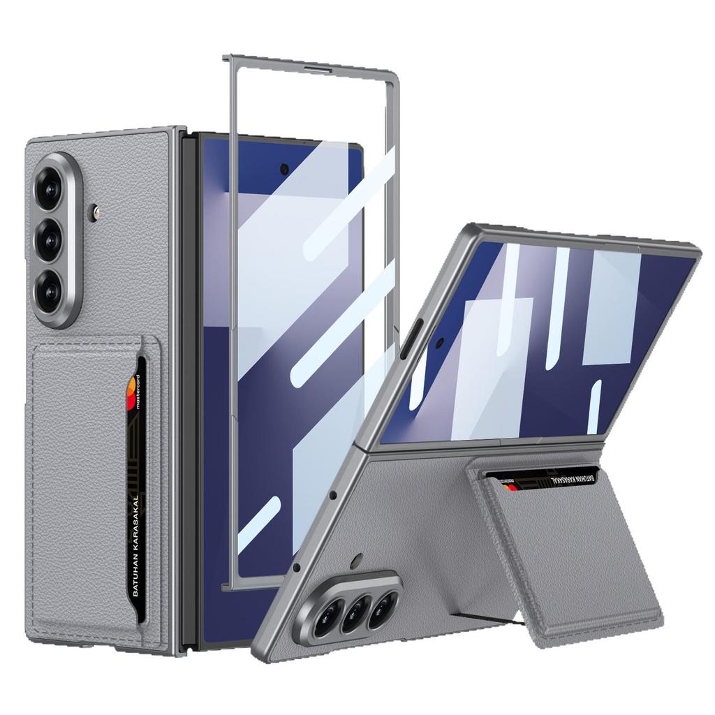 Ультратонкий кожаный чехол для телефона Samsung Z Fold7 с держателем для карт и подставкой