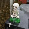 Хэллоуин Рыболовный Скелет Фигурка Жуткий Сидящий Тыквенная Голова Скелет Статуя Скульптуры Открытый Сад Пруд Фонтан Украшение Стороны Бассейна