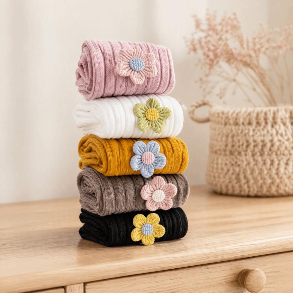 Knitted Girls Flower Leggings Ruffled Children Tights Sweet Kids Pantyhose Girl Baby