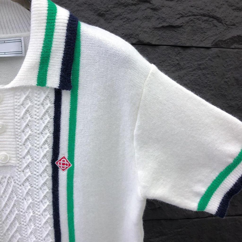 Унисекс Европейский и Американский Модный Жаккардовый Полосатый Вязаный Пуловер - Дизайн из Шерсти с Коротким Рукавом