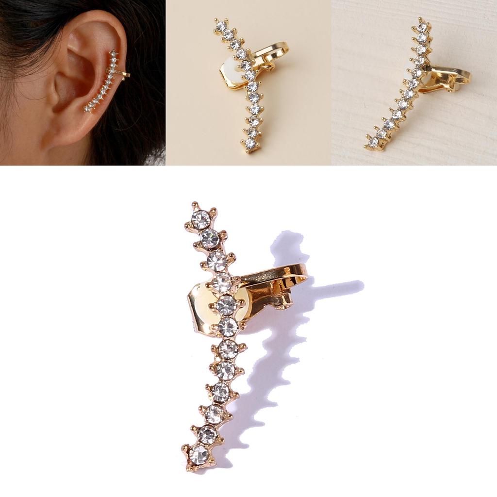 Modern Geometric Alloy Ear Clips With Rhinestones For Women And Special Occasions