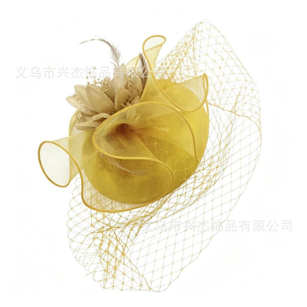 French double-layered bridal hair accessories fashion wedding party feather headdress retro fashion OL banquet top hat