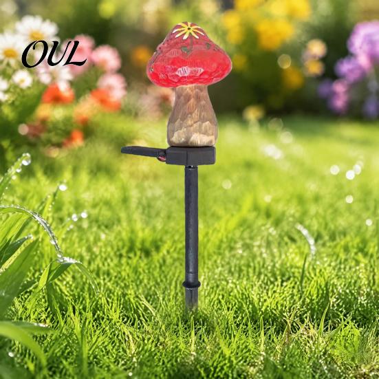 Patio Lawn Path Illumination Solar Mushroom Garden Stake Light, Resin Fairy Lamp with Energy Saving Outdoor Lighting Warm Glow, Waterproof Yard Decor