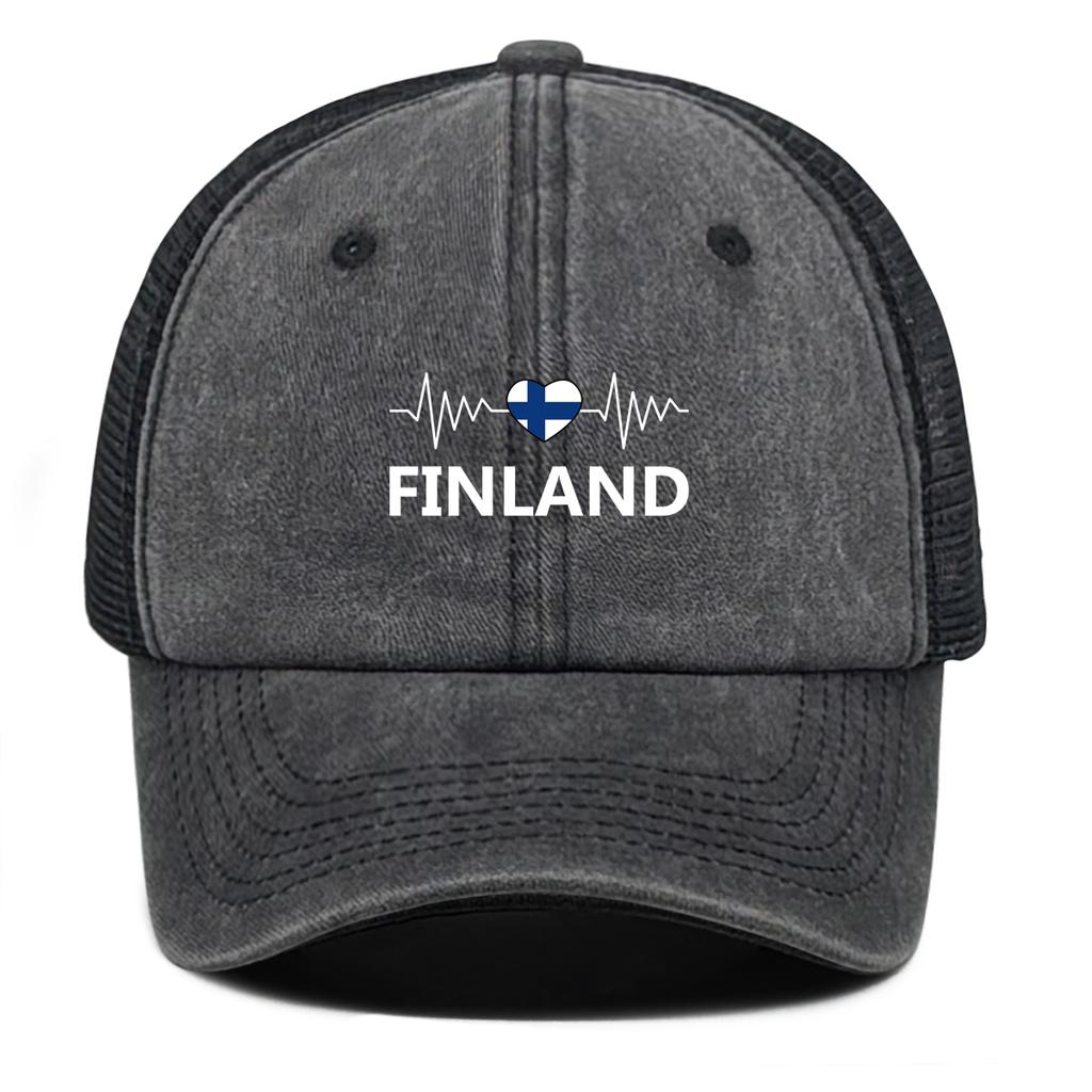 Finland Spirit Adjustable Baseball Cap Heartbeat Love Snapback Cap Breathable Hip Hop Snapback Sun Hat One Size Fits All