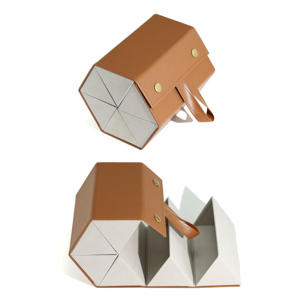 Leather Multi-Compartment Eyeglass & Sunglasses Storage Case, Portable & Foldable with Large Capacity