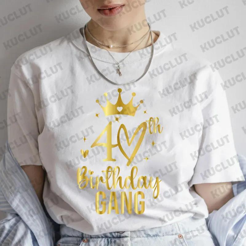 Tshirt for Women Chapter 40th Birthday Crew Party Y2k Tops Graphic 40 Birthday Squad Chapter Tshirt Summer Short Sleeve Tees