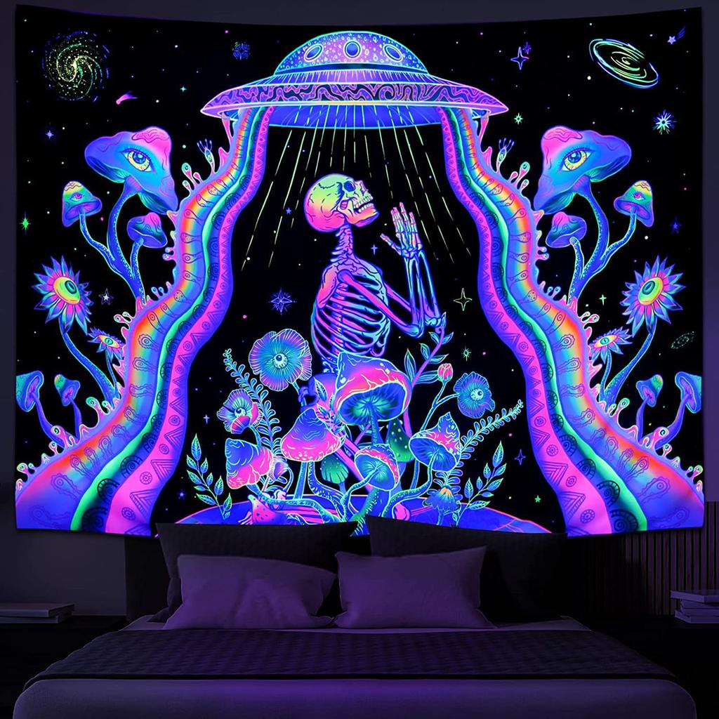 Uv Fluorescent Tapestry Blacklight Under The Sea Tapestry Hippie Bedroom Gothic Home Decor Aesthetic Room Decoration Boho Decor