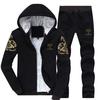 Mens Tracksuit Winter Two Piece Sets Fleece Thick Hooded Jacket + Pants Sporting