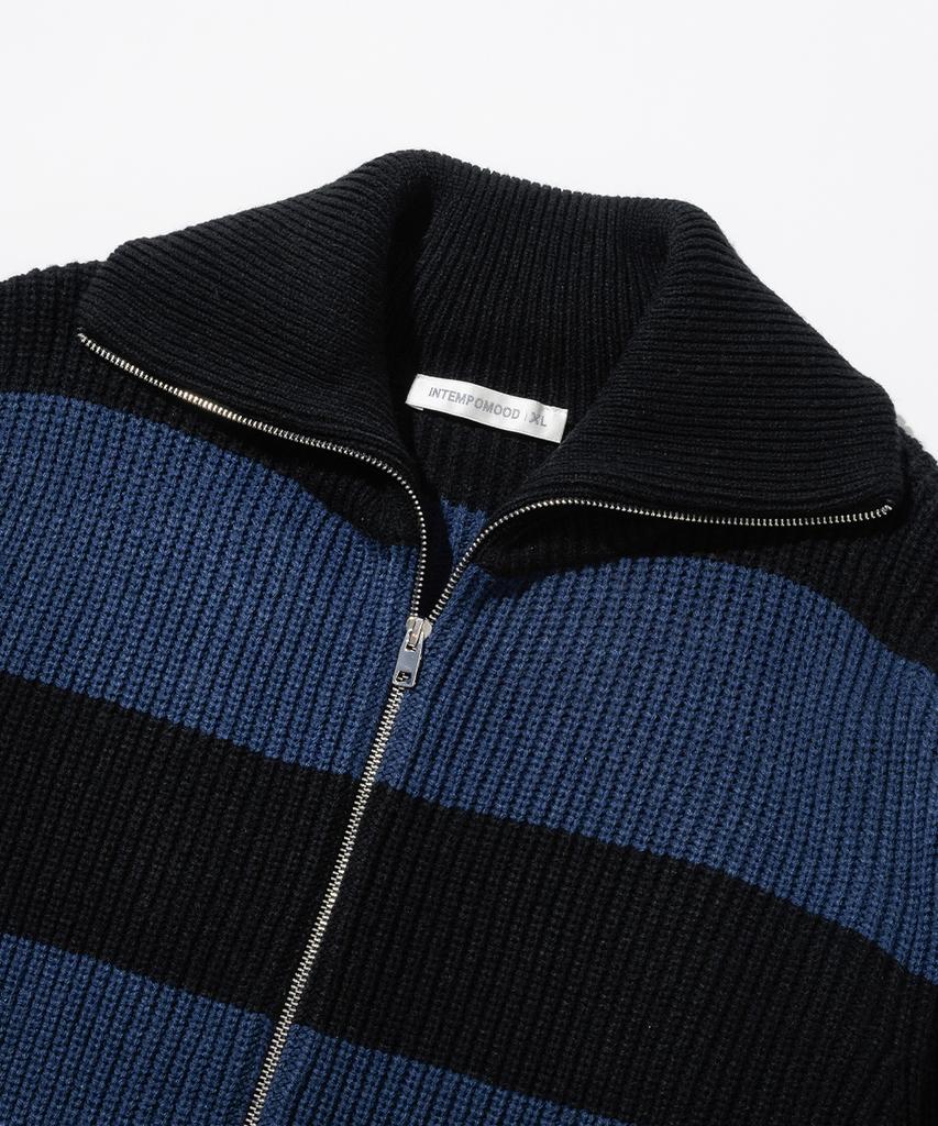 INTEMPOMOOD Block Color Zip-Up Knit_Blue & Black
