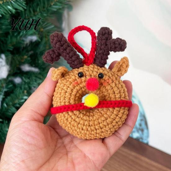 Christmas Tree Pendant Crochet Doughnut Keychain, Handmade Santa Claus/Reindeer/Penguin/Bear/Flower Wreath for Hand Knitted Keychain Bag Keys,