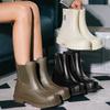 Модные белые резиновые сапоги с ракушечным носком, женская модная верхняя одежда, водонепроницаемые короткие сапоги на толстой подошве, британские эластичные плетеные резиновые туфли