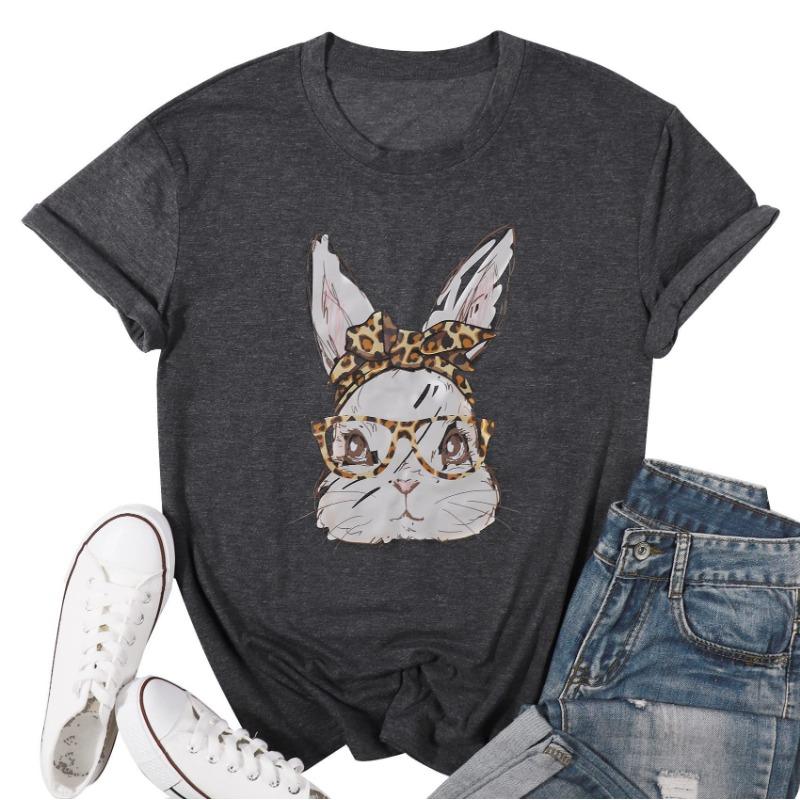 Летний топ с круглым вырезом и принтом 3D кролика, модные повседневные женские футболки с короткими рукавами