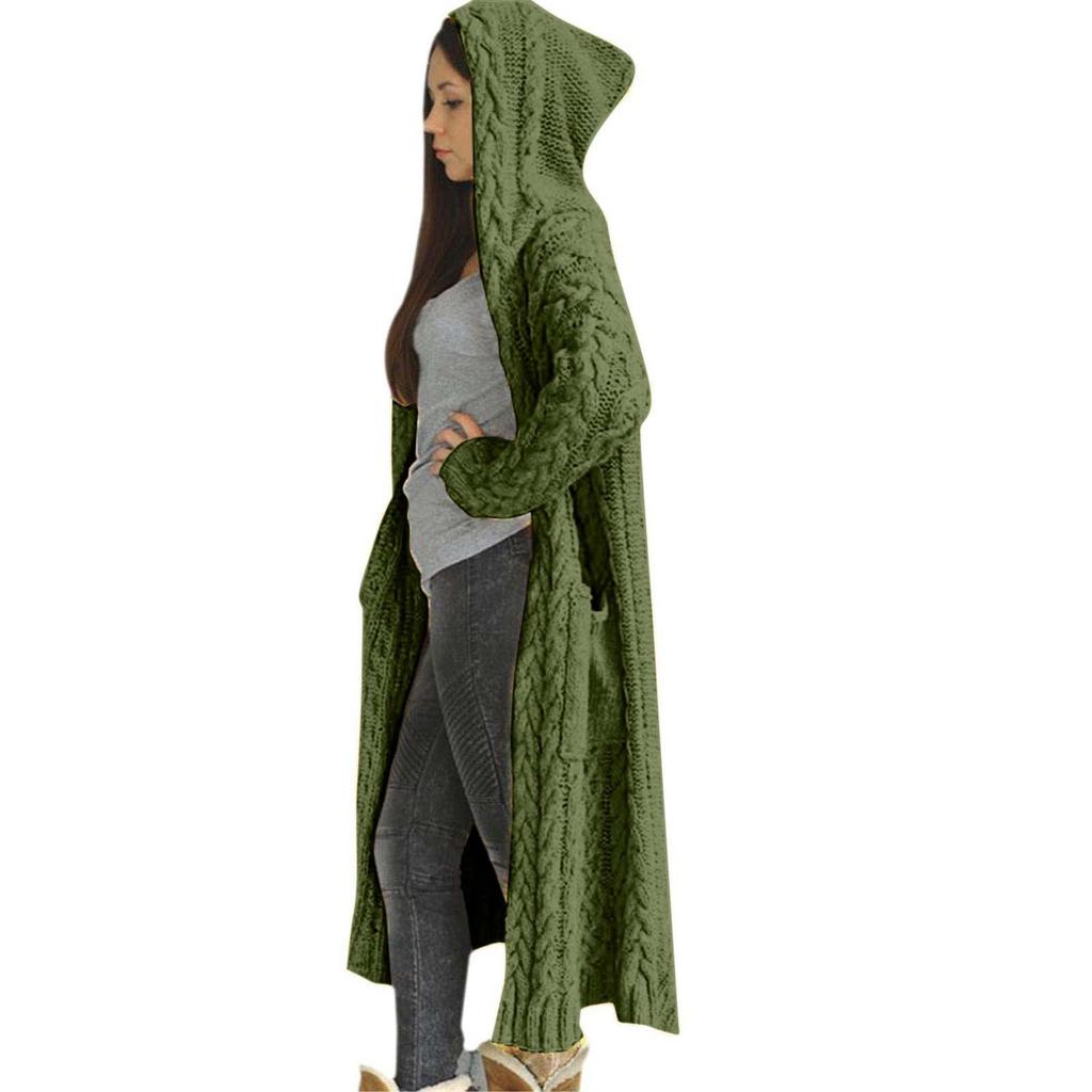 Women's Cardigan Solid Color Hooded Long Personality Sweater Jacket