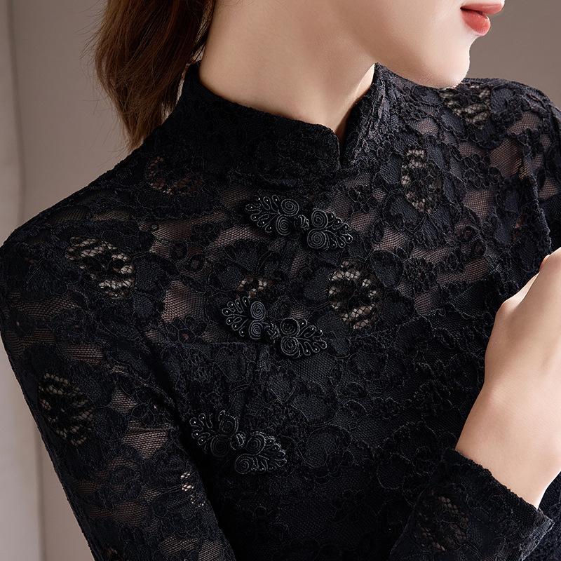 Рубашка с воротником-стойкой, женская, новая, осенне-зимняя, в иностранном стиле, с новым китайским темпераментом, облегающим верхом с дисковой пряжкой