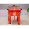 Handcrafted and Hand-Painted Colorful Wooden Elephant Stool/Side Table for Home/Office/Living or Bedroom Decor (Orange & Green)