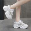 Платформенные кроссовки «папины кроссовки» женские весна 2025 новые туфли на платформе, дышащие, универсальные, повседневные, небольшой внутренний каблук, увеличивающий рост, женская обувь