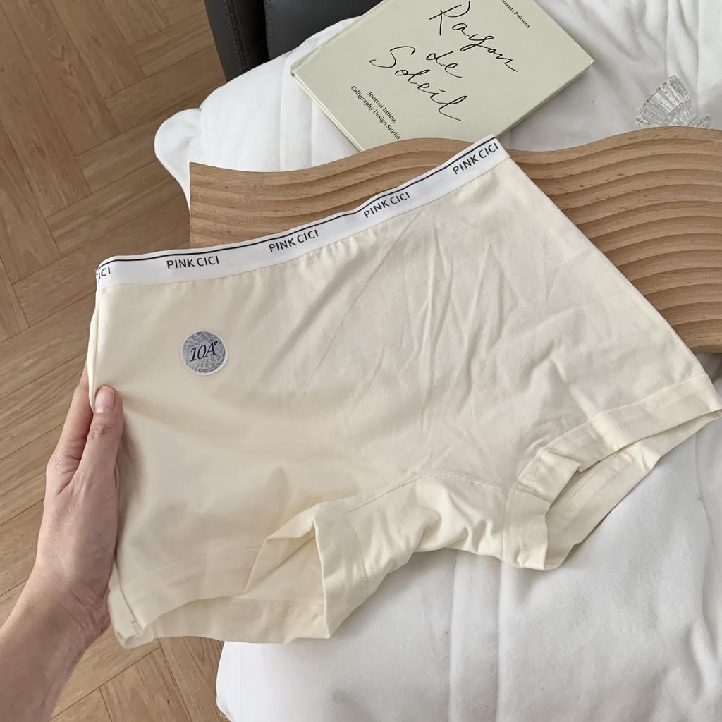 Ladies Spring and Autumn Simple Color Letter Pure Cotton 10A Anti Bacterial Mid Waist Flat Angle Underwear