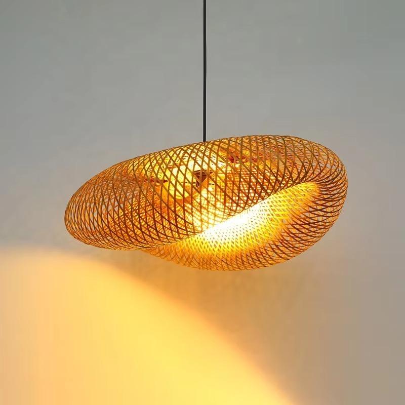 Natural Handmade Bamboo Woven Lamp Decorative Lighting Wooden Bamboo Chandeliers Creative Pendant Light Restaurant