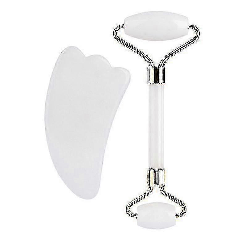 Style 2 White 2 In 1 Facial Massage Roller Guasha Board Kit Double Heads Jade Stone Face Lift Skin less