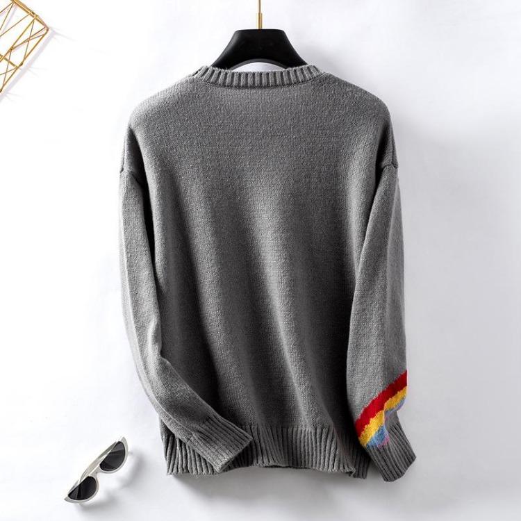 Винтажный принт, круглый вырез, свободный вязаный кардиган, свитер с длинным рукавом, топ для осени-зимы