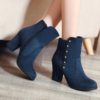 Женские короткие сапоги на высоком каблуке осень и зима новые замшевые короткие сапоги большого размера на толстом каблуке