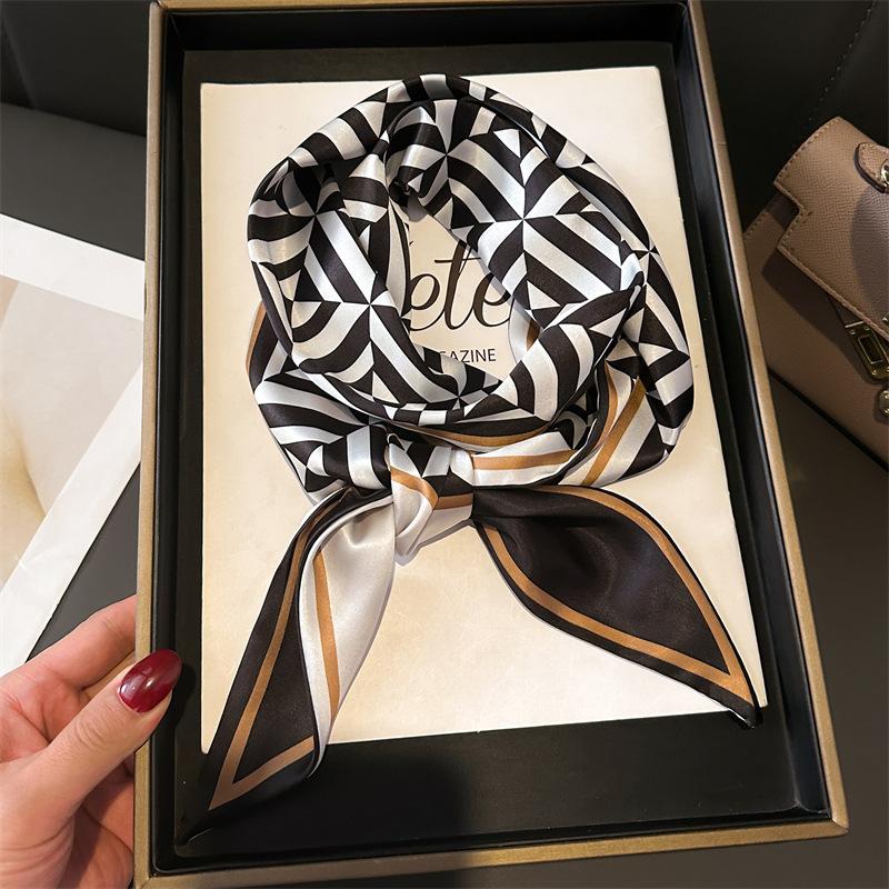 Women Luxury Design Silk Scarf Satin Hair Hairband Tie Neck Scarf Narrow Slanted Ribbon Neckerchief For Wedding Occupation