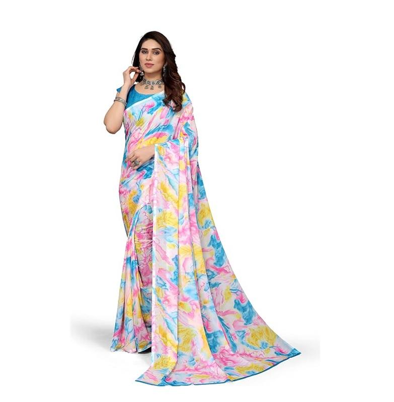 TreegoArt Fashion Women's Georgette Printed Party Wear Colorfull Saree With Unstitched Blouse Piece - Pack of 1