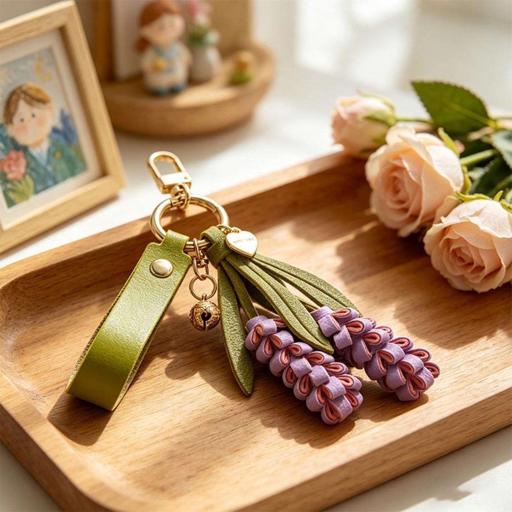 Hanger Pu Flower Keychain Lavender Bag Charm Trendy Pu Leather Flower Pendant Women