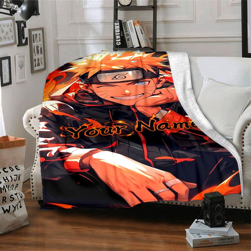 Naruto Character Customize Your Name Blanket Multi-purpose Personalized Blanket Soft Warm Cozy for Bed Livingroom Sofa Seaside Four Seasons Universal