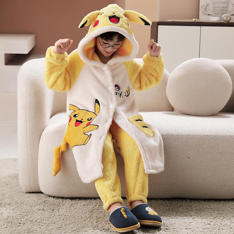 Kids Flannel Pajamas Set Boys Girls Warm Long Sleeve Top And Pants Sleepwear Winter Home Nightwear