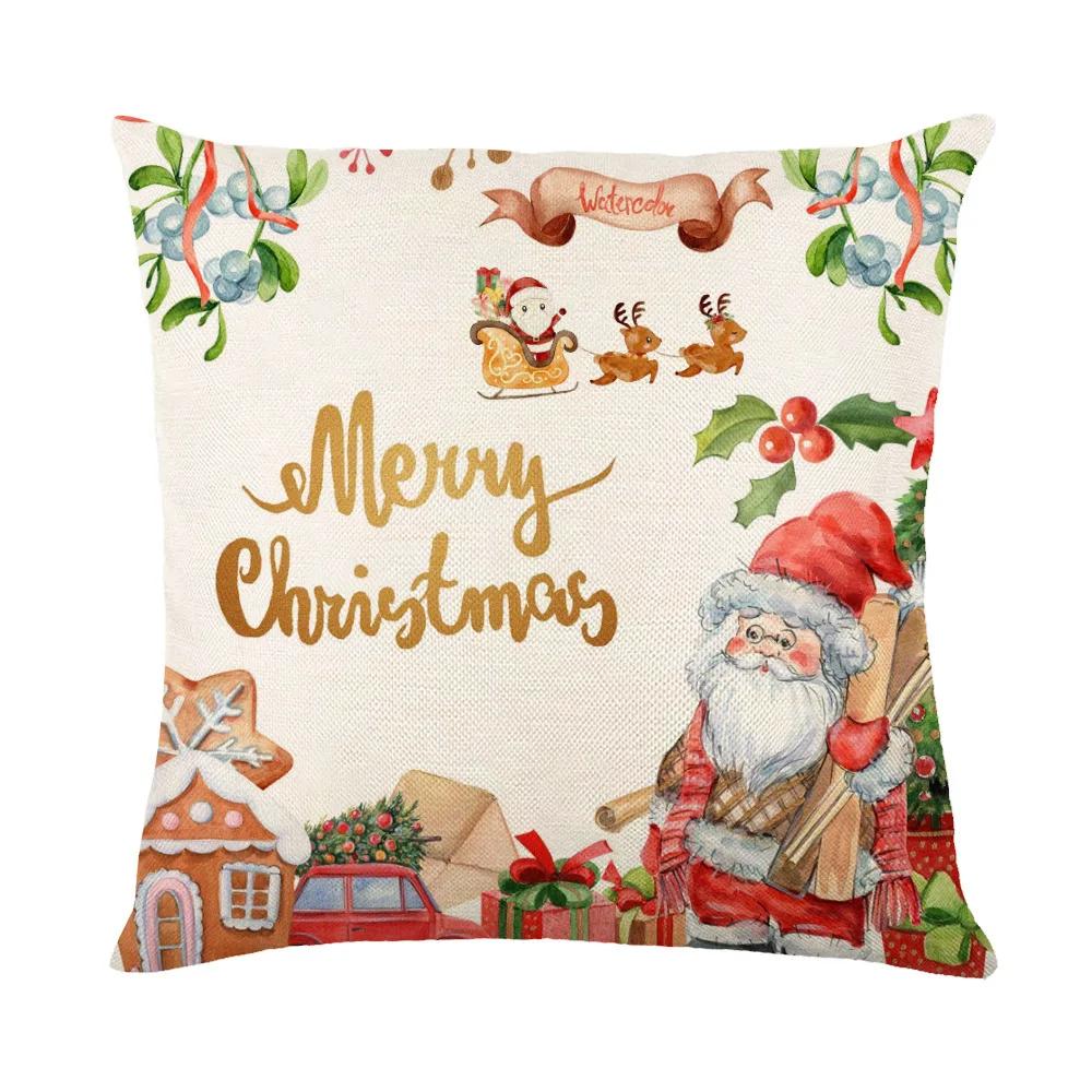 Christmas Cushion Cover Linen Pillow Covers Holiday Decoration Home Decor Salon Sofa Pillow Case Throw/Couch