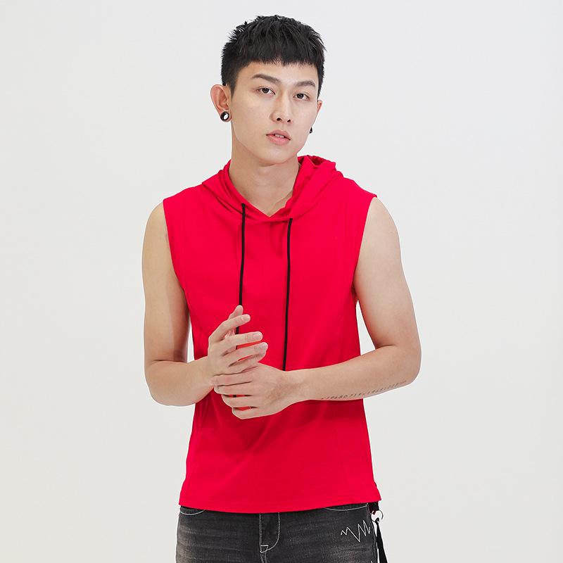IELGY Жилет Мужская модная футболка без рукавов Хлопковая уличная однотонная спортивная жилетка для фитнеса с капюшоном Нижняя рубашка