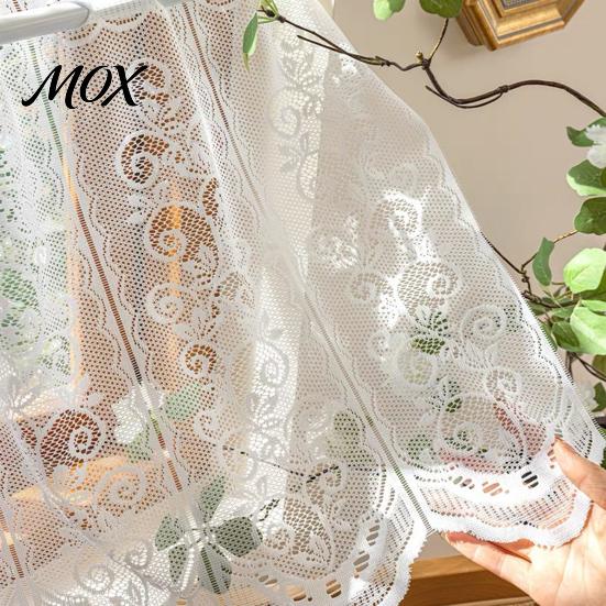 Lightweight Sheer Half Drapes White Lace Kitchen Curtain, Rustic Floral Over Sink Short Small Curtains for Rental House Scalloped Cafe Curtain Living