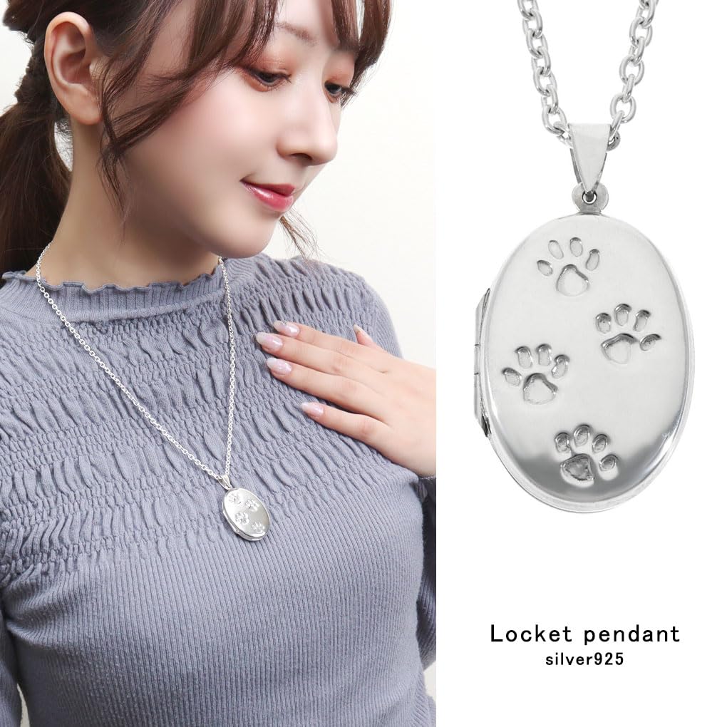 Овальный медальон-подвеска с отпечатком лапы на цепочке, шарм, серебро 925 пробы, для фото питомца, собаки, кошки, животного [Shinjuku Ginnokura] Женский