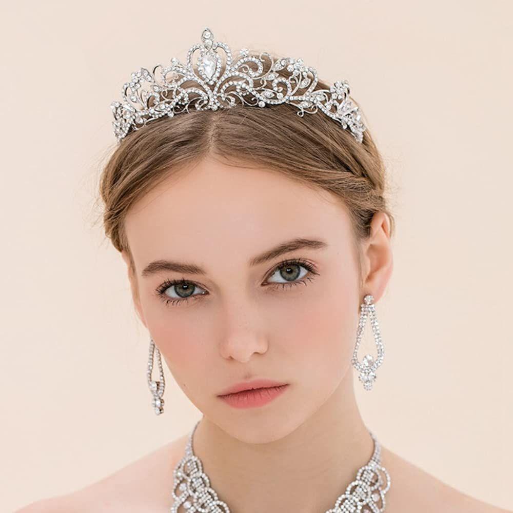 Bridal Hair Accessories Silver Tiara Crown Princess Rhinestone Crown Crystal Headband with Combs