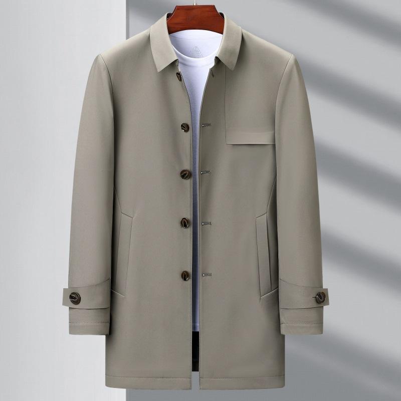 Высококачественная ветровка средней длины из шелка тутового дерева для мужчин, новая куртка в деловом стиле с тонкими лацканами на осень